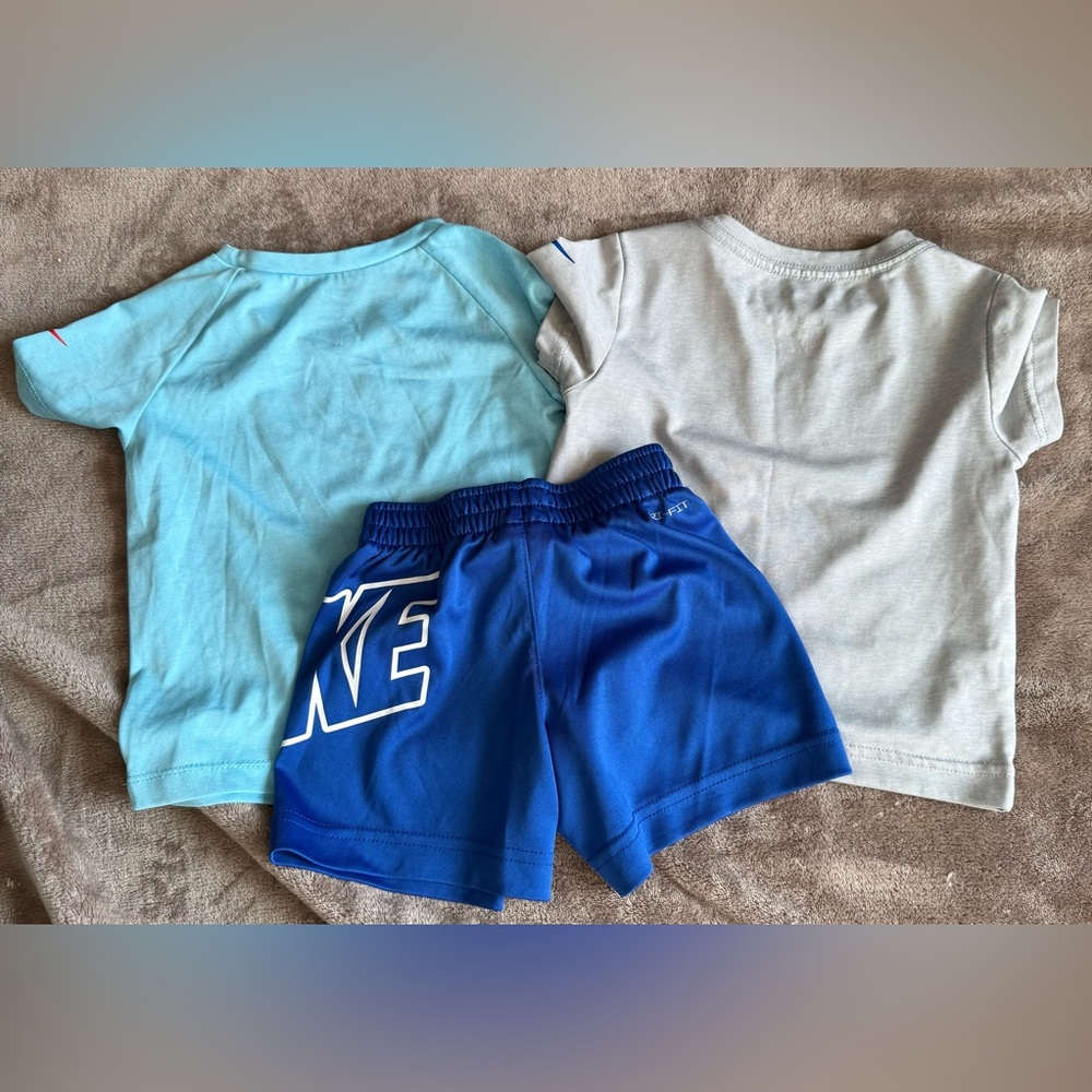 Nike Kids' Aqua and Gray Short Sleeve Tees with Matching Blue Shorts - Picture 2 of 3